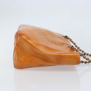 CHANEL Chain Tote Bag Patent leather Orange Silver CC Auth 169018-3