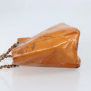CHANEL Chain Tote Bag Patent leather Orange Silver CC Auth 169018-4