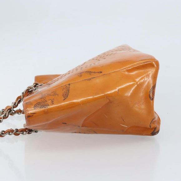 CHANEL Chain Tote Bag Patent leather Orange Silver CC Auth 169018