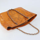CHANEL Chain Tote Bag Patent leather Orange Silver CC Auth 169018-6