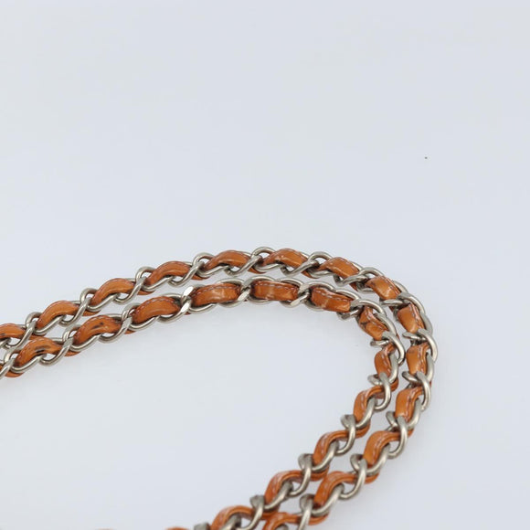 CHANEL Chain Tote Bag Patent leather Orange Silver CC Auth 169018