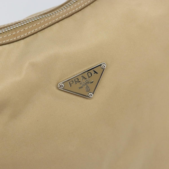 PRADA Shoulder Bag Nylon Beige Silver Auth 169023