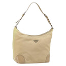 PRADA Shoulder Bag Nylon Beige Silver Auth 169023-1