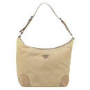 PRADA Shoulder Bag Nylon Beige Silver Auth 169023-13