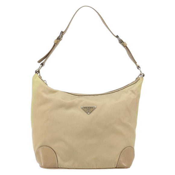 PRADA Shoulder Bag Nylon Beige Silver Auth 169023