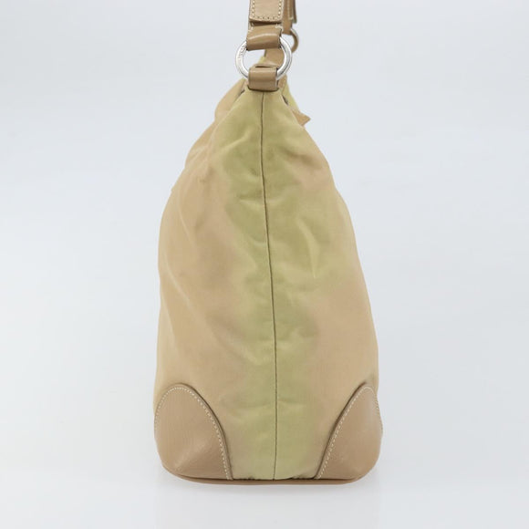 PRADA Shoulder Bag Nylon Beige Silver Auth 169023