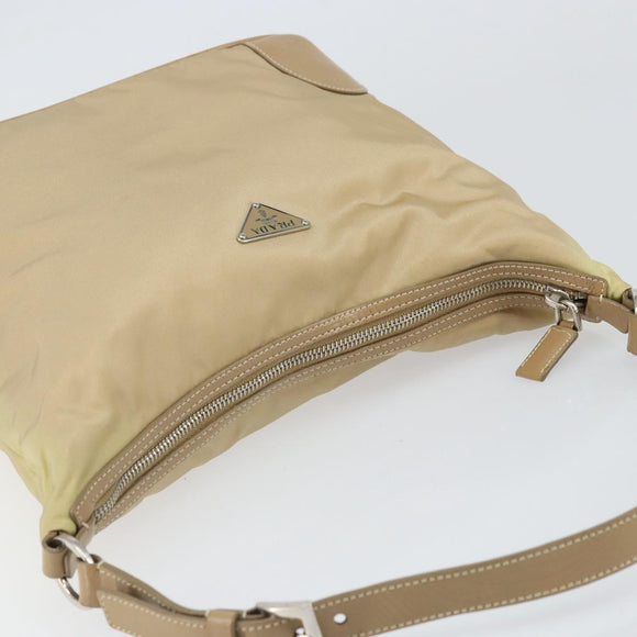 PRADA Shoulder Bag Nylon Beige Silver Auth 169023