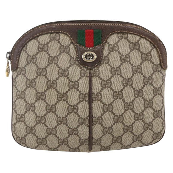 GUCCI GG Supreme Web Sherry Line Bag PVC Beige Gold 904 02 047 Auth 169025