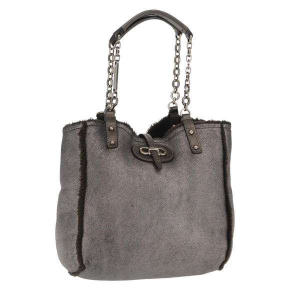 Salvatore Ferragamo Gancini Hand Bag Mouton Gray Auth 169029