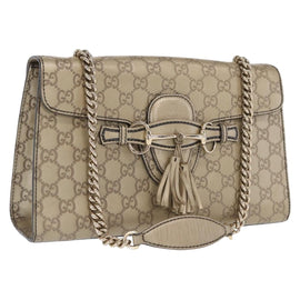 GUCCI GG Canvas Guccissima Chain Horsebit Bag Leather Beige 295402 Auth 169035V