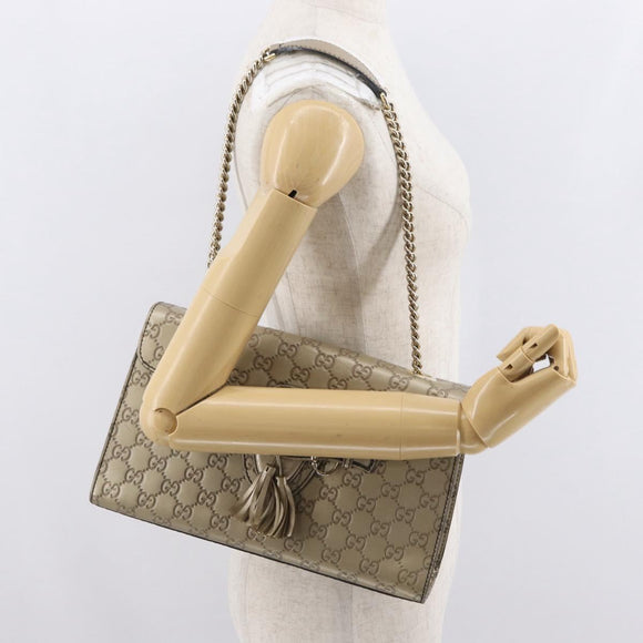 GUCCI GG Canvas Guccissima Chain Horsebit Bag Leather Beige 295402 Auth 169035V