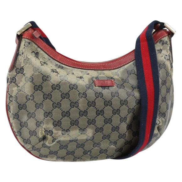 GUCCI GG Crystal Shoulder Bag Coated Canvas Navy Gold 181092 Auth 169036