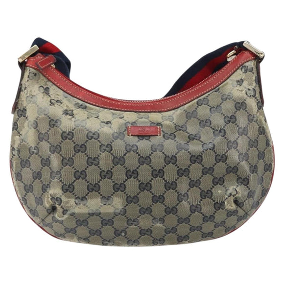 GUCCI GG Crystal Shoulder Bag Coated Canvas Navy Gold 181092 Auth 169036