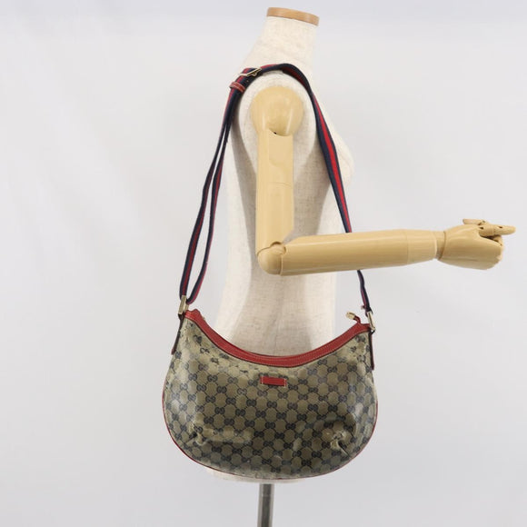 GUCCI GG Crystal Shoulder Bag Coated Canvas Navy Gold 181092 Auth 169036