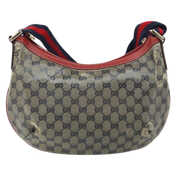 GUCCI GG Crystal Shoulder Bag Coated Canvas Navy Gold 181092 Auth 169036