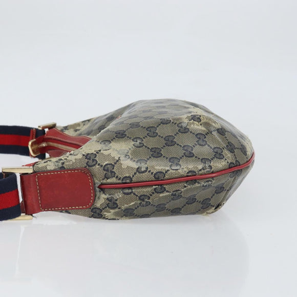 GUCCI GG Crystal Shoulder Bag Coated Canvas Navy Gold 181092 Auth 169036