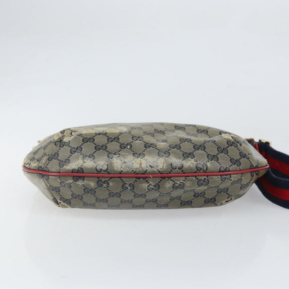 GUCCI GG Crystal Shoulder Bag Coated Canvas Navy Gold 181092 Auth 169036