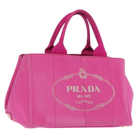 PRADA Canapa MM Hand Bag Canvas Pink Gold Auth 169038