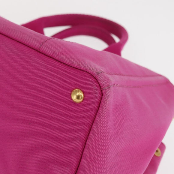 PRADA Canapa MM Hand Bag Canvas Pink Gold Auth 169038