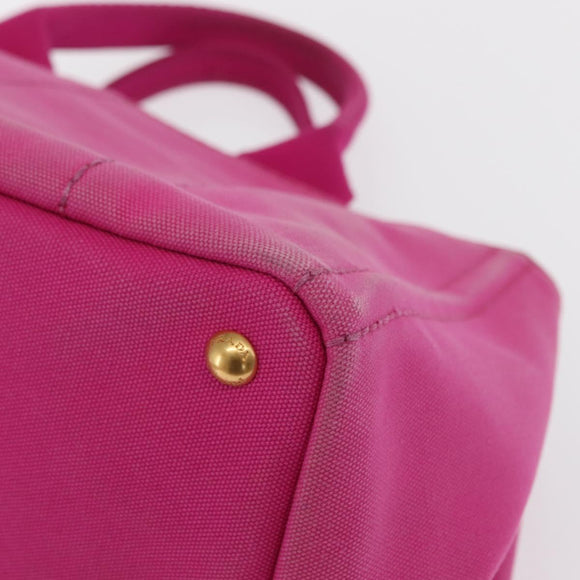 PRADA Canapa MM Hand Bag Canvas Pink Gold Auth 169038