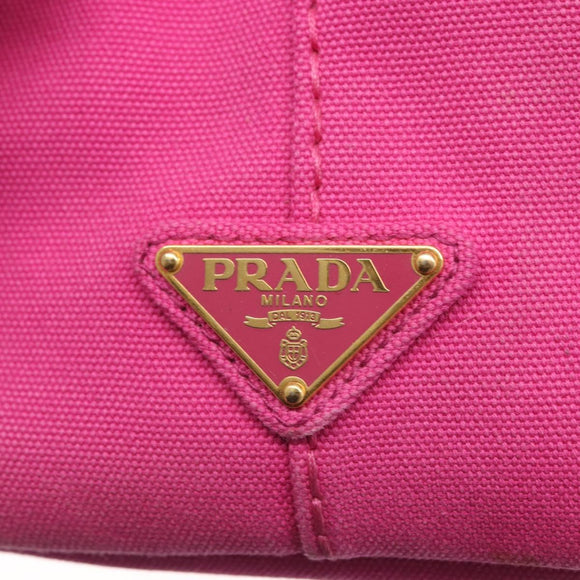 PRADA Canapa MM Hand Bag Canvas Pink Gold Auth 169038