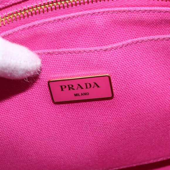 PRADA Canapa MM Hand Bag Canvas Pink Gold Auth 169038