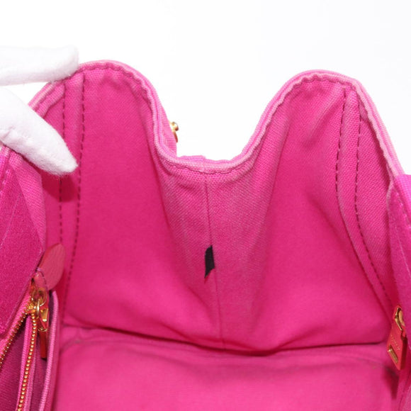 PRADA Canapa MM Hand Bag Canvas Pink Gold Auth 169038