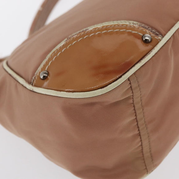 PRADA Shoulder Bag Nylon Beige Silver Auth 169041