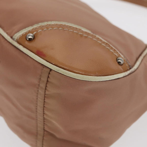 PRADA Shoulder Bag Nylon Beige Silver Auth 169041