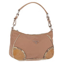 PRADA Shoulder Bag Nylon Beige Silver Auth 169041-1