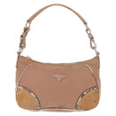 PRADA Shoulder Bag Nylon Beige Silver Auth 169041-13