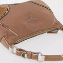 PRADA Shoulder Bag Nylon Beige Silver Auth 169041-6