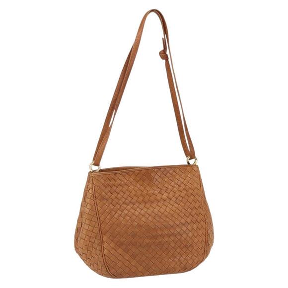 BOTTEGA VENETA INTRECCIATO Shoulder Bag Leather Brown Gold Auth 169043