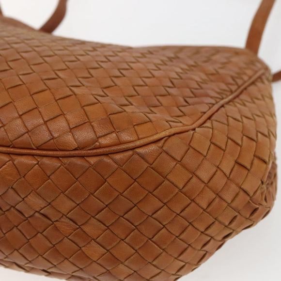 BOTTEGA VENETA INTRECCIATO Shoulder Bag Leather Brown Gold Auth 169043