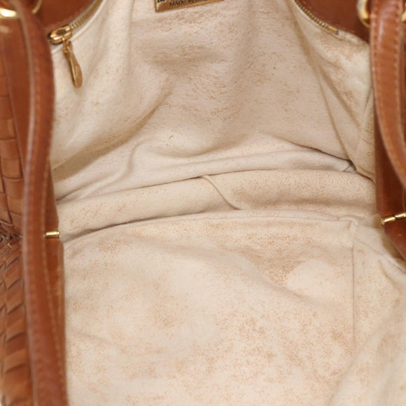 BOTTEGA VENETA INTRECCIATO Shoulder Bag Leather Brown Gold Auth 169043