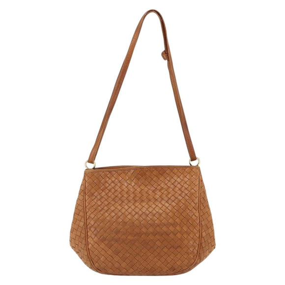 BOTTEGA VENETA INTRECCIATO Shoulder Bag Leather Brown Gold Auth 169043