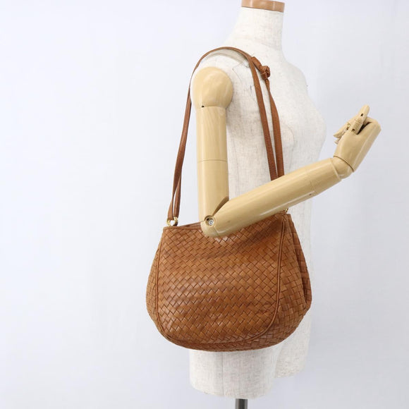 BOTTEGA VENETA INTRECCIATO Shoulder Bag Leather Brown Gold Auth 169043