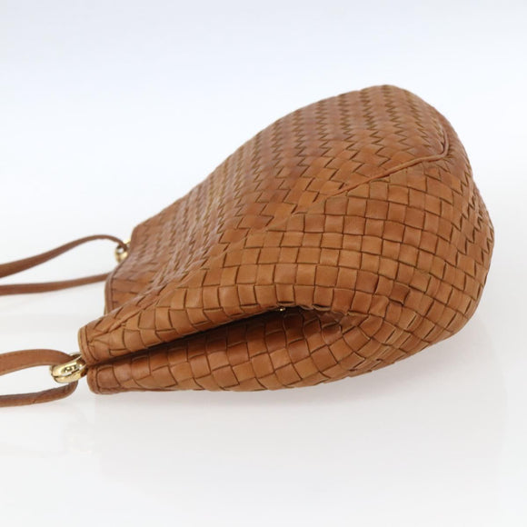 BOTTEGA VENETA INTRECCIATO Shoulder Bag Leather Brown Gold Auth 169043