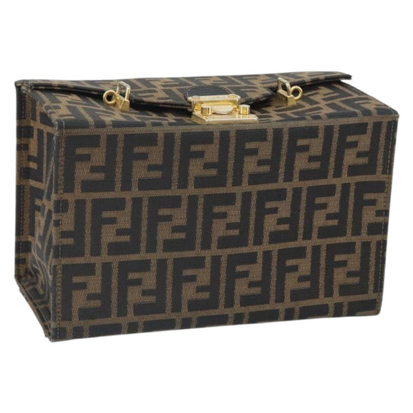 FENDI Zucca Canvas Vanity Hand Bag Black Brown Auth 169044