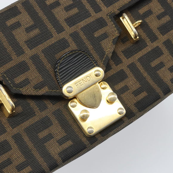 FENDI Zucca Canvas Vanity Handtasche Schwarz Braun Auth 169044
