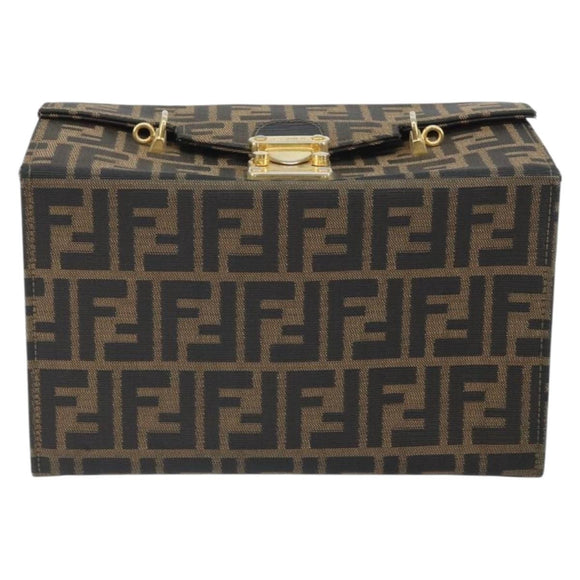 FENDI Zucca Canvas Vanity Handtasche Schwarz Braun Auth 169044