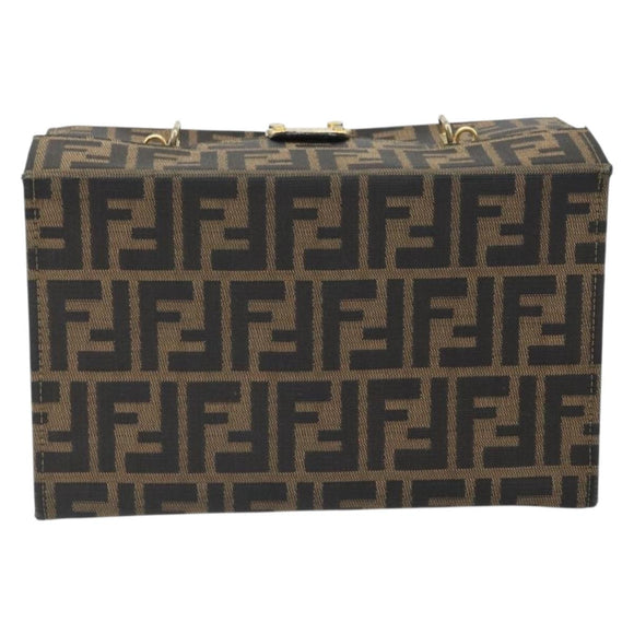 FENDI Zucca Canvas Vanity Hand Bag Black Brown Auth 169044