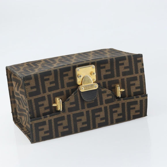 FENDI Zucca Canvas Vanity Handtasche Schwarz Braun Auth 169044