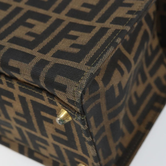 FENDI Zucca Canvas Vanity Handtasche Schwarz Braun Auth 169044