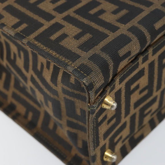 FENDI Zucca Canvas Vanity Handtasche Schwarz Braun Auth 169044