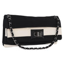 CHANEL 2.55 Chain Shoulder Bag Nylon Black Silver CC Auth 169050-1