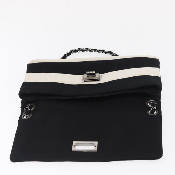 CHANEL 2.55 Chain Shoulder Bag Nylon Black Silver CC Auth 169050