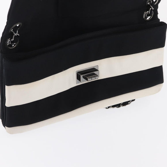 CHANEL 2.55 Chain Shoulder Bag Nylon Black Silver CC Auth 169050