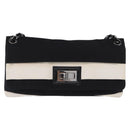 CHANEL 2.55 Chain Shoulder Bag Nylon Black Silver CC Auth 169050-2