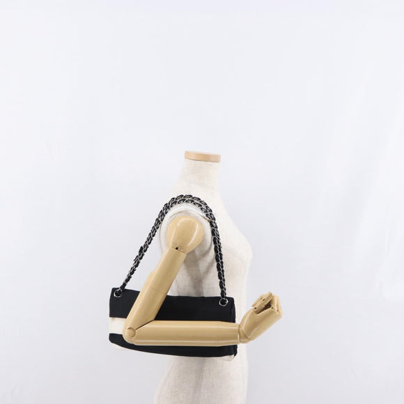 CHANEL 2.55 Chain Shoulder Bag Nylon Black Silver CC Auth 169050